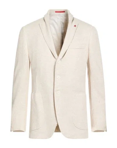 Isaia Man Blazer Beige Size 46 Linen, Cotton, Polyamide, Elastane In White