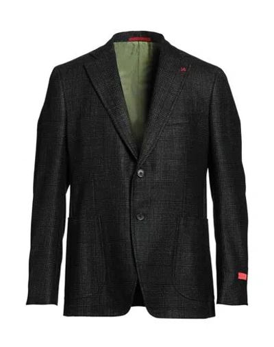 Isaia Man Blazer Black Size 42 Wool, Silk, Cashmere In Gray