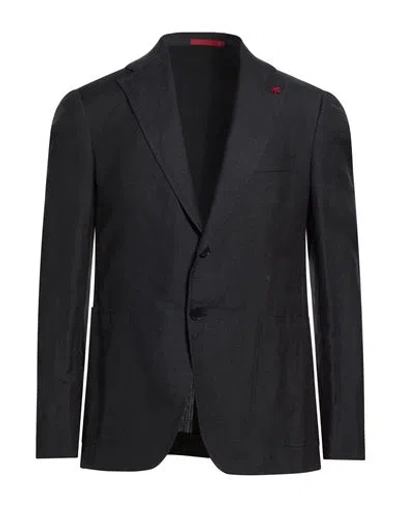 Isaia Man Blazer Black Size 48 Wool, Linen