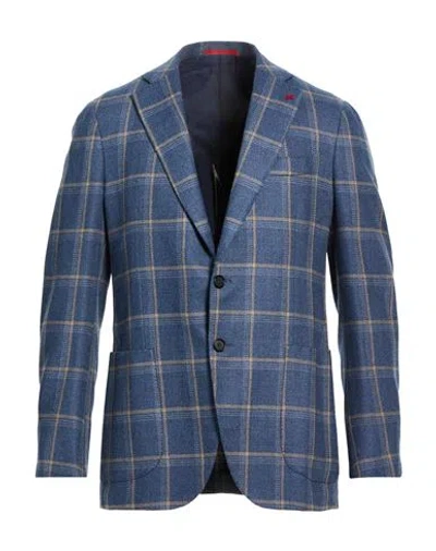 Isaia Man Blazer Blue Size 40 Wool, Silk