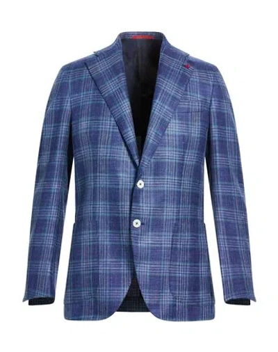 Isaia Man Blazer Blue Size 42 Wool, Silk, Linen