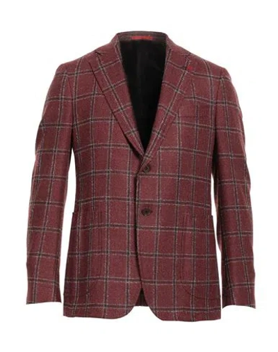 Isaia Man Blazer Brick Size 42 Wool, Silk In Red