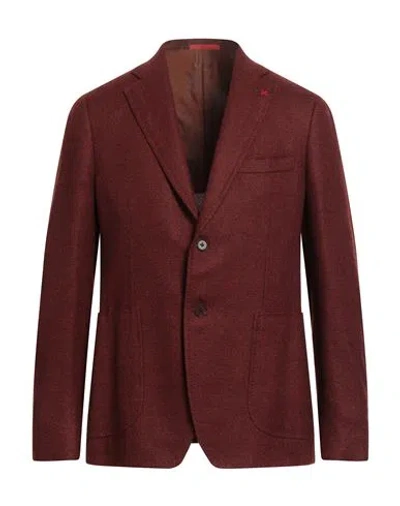 Isaia Man Blazer Brick Size 44 Wool, Silk In Burgundy