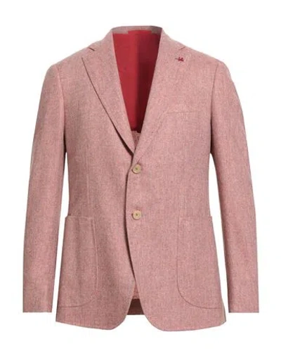 Isaia Man Blazer Brick Size 46 Wool, Elastane In Pink