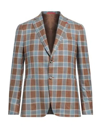 Isaia Man Blazer Brown Size 40 Wool, Silk, Linen