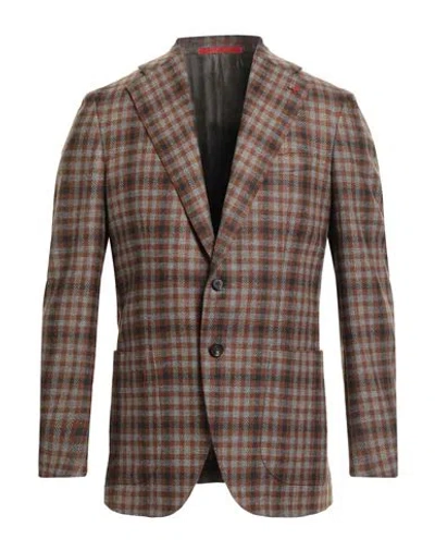 Isaia Man Blazer Brown Size 42 Wool