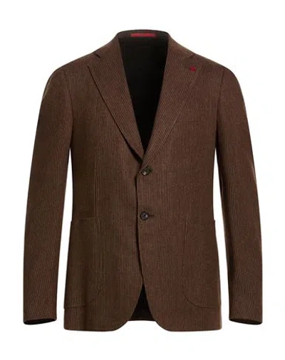 Isaia Man Blazer Brown Size 42 Wool