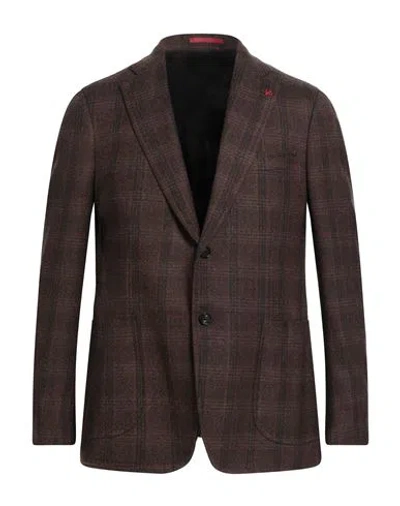 Isaia Man Blazer Brown Size 48 Wool