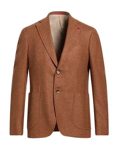 Isaia Man Blazer Camel Size 44 Wool In Brown