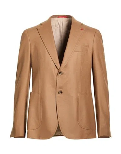 Isaia Man Blazer Camel Size 46 Wool In Brown