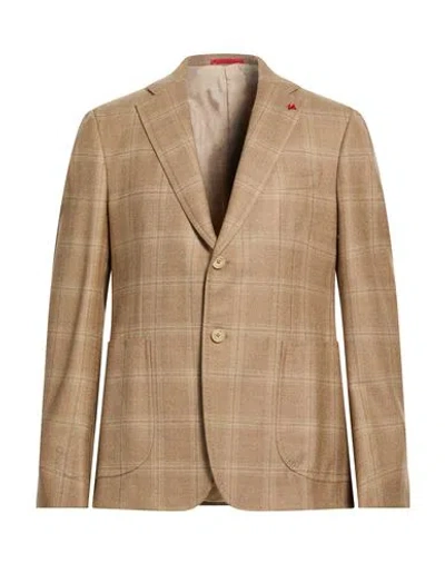 Isaia Man Blazer Camel Size 46 Wool In Multi