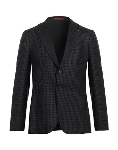 Isaia Man Blazer Charcoal Size 46 Wool, Silk In Grey