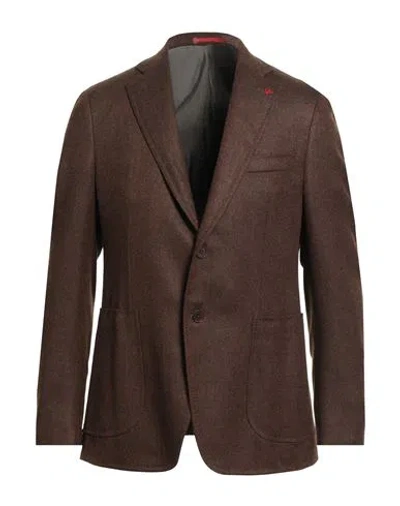 Isaia Man Blazer Chocolate Brown Size 40 Wool, Cashmere