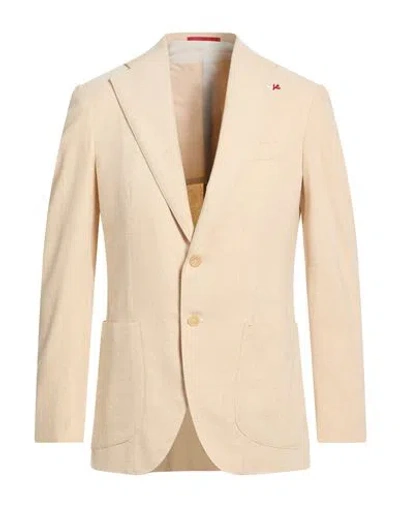 Isaia Man Blazer Cream Size 42 Wool, Silk, Polyamide, Elastane In Nude