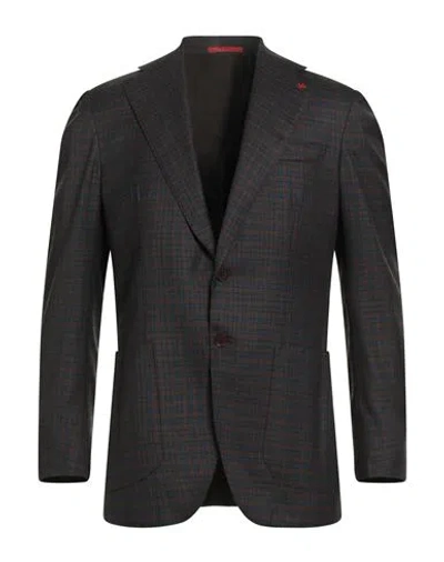 Isaia Man Blazer Dark Brown Size 40 Wool