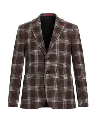 Isaia Man Blazer Dark Brown Size 42 Wool, Cotton