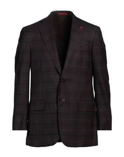 Isaia Man Blazer Dark Brown Size 46 Wool