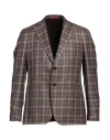 Isaia Man Blazer Dark Brown Size 44 Wool, Silk, Linen In Brown