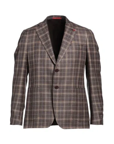 Isaia Man Blazer Dark Brown Size 42 Wool, Silk, Linen