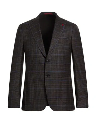 Isaia Man Blazer Dark Brown Size 46 Wool