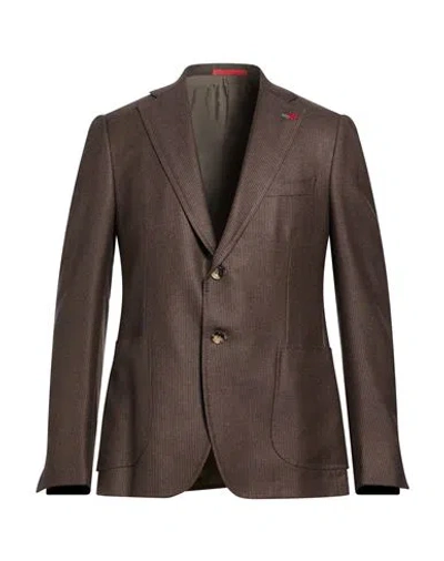Isaia Man Blazer Dark Brown Size 46 Wool