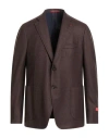Isaia Man Blazer Dark Brown Size 48 Wool In Burgundy