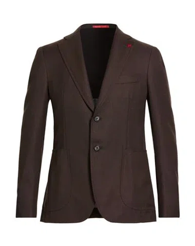 Isaia Man Blazer Dark Brown Size 48 Wool
