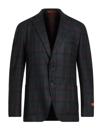 Isaia Man Blazer Dark Green Size 40 Wool, Polyester In Blue