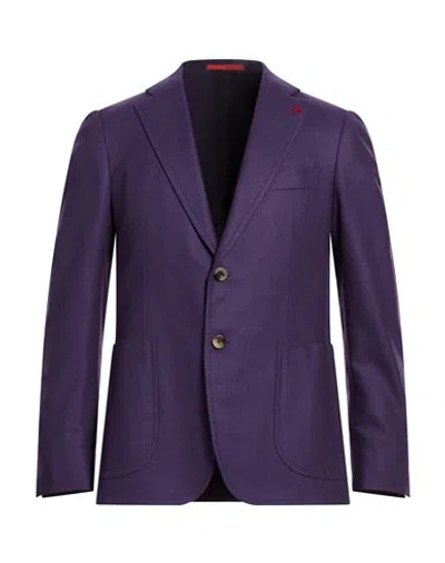 Isaia Man Blazer Dark Purple Size 44 Wool, Cotton, Cashmere