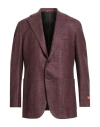 Isaia Man Blazer Garnet Size 42 Wool, Silk, Cashmere, Elastane In Burgundy