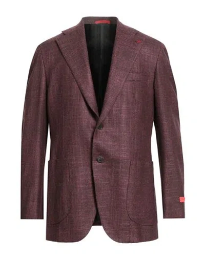 Isaia Man Blazer Garnet Size 42 Wool, Silk, Cashmere, Elastane In Burgundy
