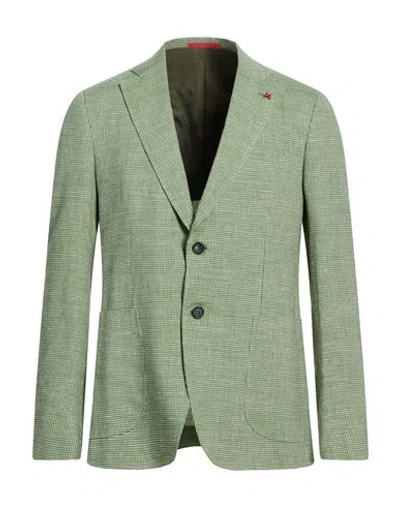 Isaia Man Blazer Green Size 46 Wool, Linen, Silk, Mohair Wool