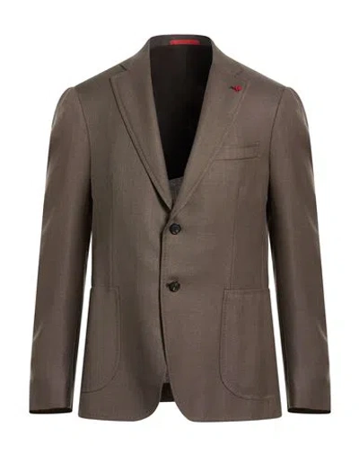 Isaia Man Blazer Khaki Size 44 Wool In Brown