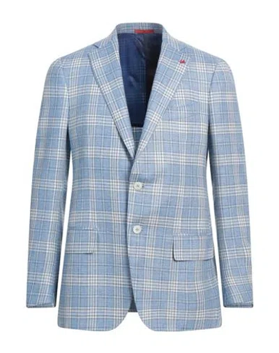 Isaia Man Blazer Light Blue Size 40 Wool, Silk, Linen, Polyamide