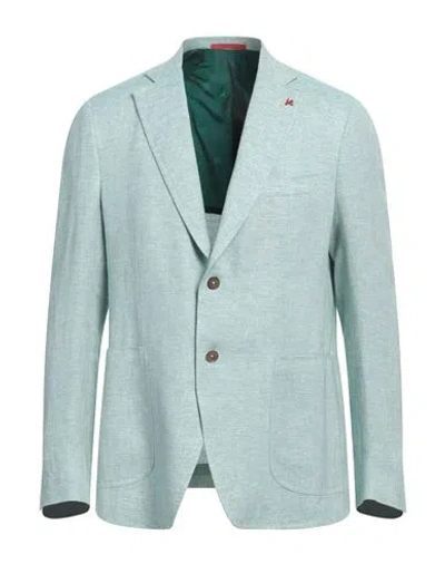 Isaia Man Blazer Light Green Size 42 Linen, Wool, Silk