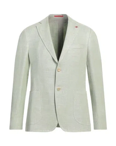 Isaia Man Blazer Light Green Size 44 Wool, Linen, Silk