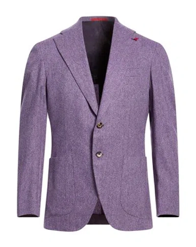 Isaia Man Blazer Lilac Size 44 Wool In Purple
