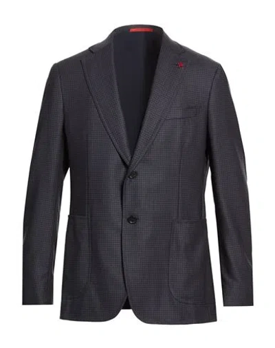 Isaia Man Blazer Midnight Blue Size 46 Wool In Black