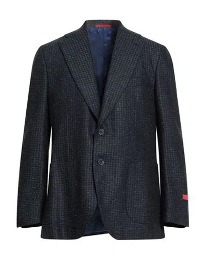 Isaia Man Blazer Midnight Blue Size 48 Wool, Silk In Animal Print