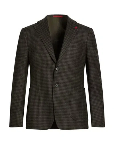Isaia Man Blazer Military Green Size 42 Wool, Cashmere In Multi