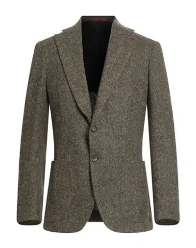 Isaia Man Blazer Military Green Size 48 Wool