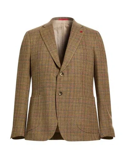 Isaia Man Blazer Mustard Size 44 Wool In Brown