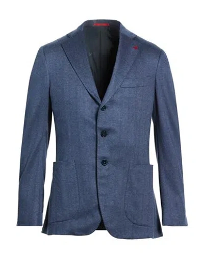 Isaia Man Blazer Navy Size 46 Silk, Cotton In Blue