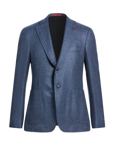 Isaia Man Blazer Navy Size 48 Wool, Silk, Linen, Elastane In Blue
