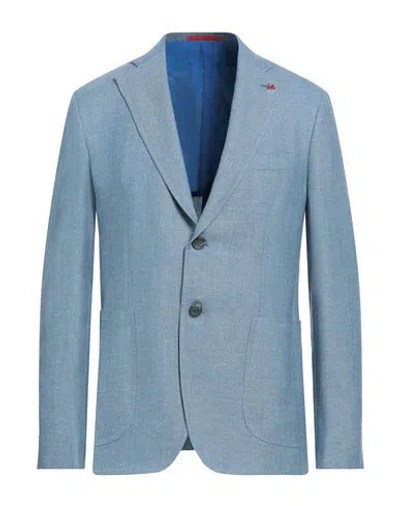 Isaia Man Blazer Pastel Blue Size 44 Cotton
