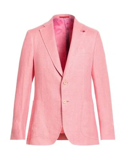 Isaia Man Blazer Pink Size 48 Linen