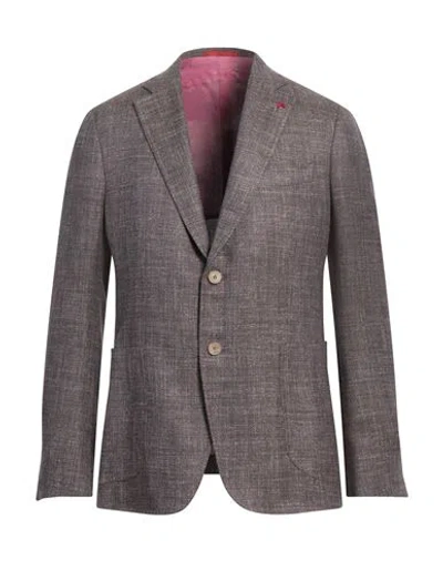 Isaia Man Blazer Plum Size 50 Wool, Silk, Linen, Cashmere In Purple