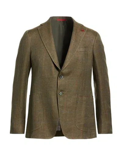 Isaia Man Blazer Sage Green Size 44 Linen