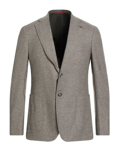 Isaia Man Blazer Sage Green Size 46 Wool In Brown