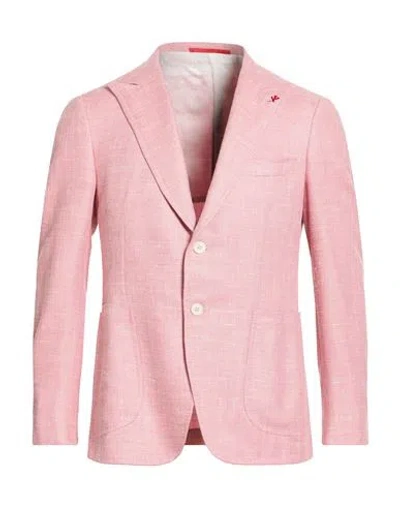 Isaia Man Blazer Salmon Pink Size 44 Wool, Silk, Linen, Polyamide